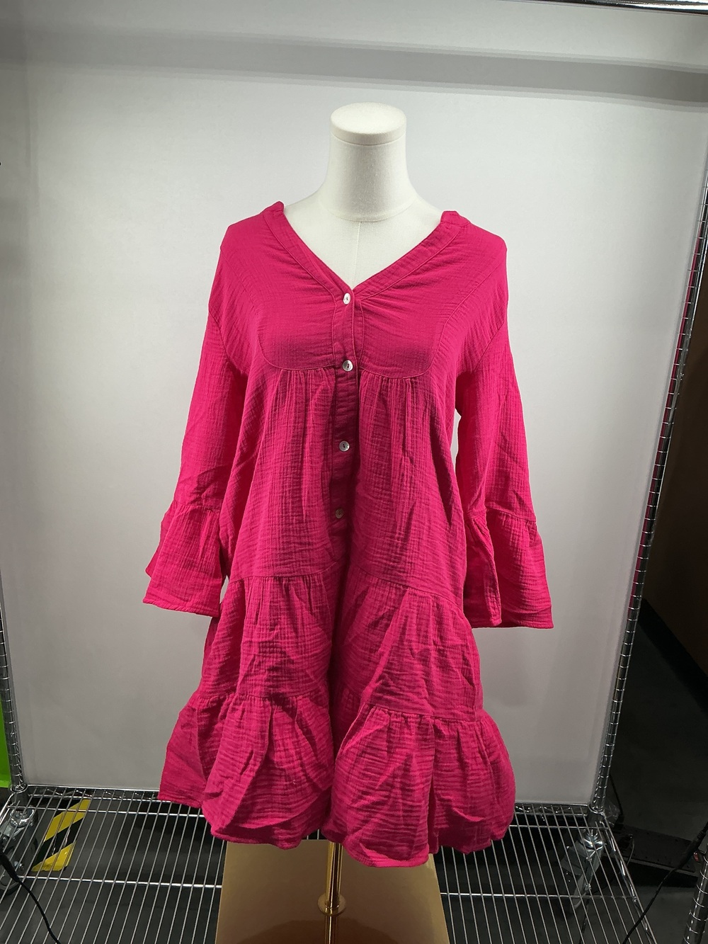 100% Organic Cotton Gauze Long Sleeve Tiered Mini Dress